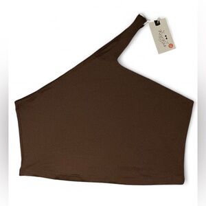 ReoRia Brown One-Shoulder Backless Top – Double-Lined Sleeveless – Size 2XL